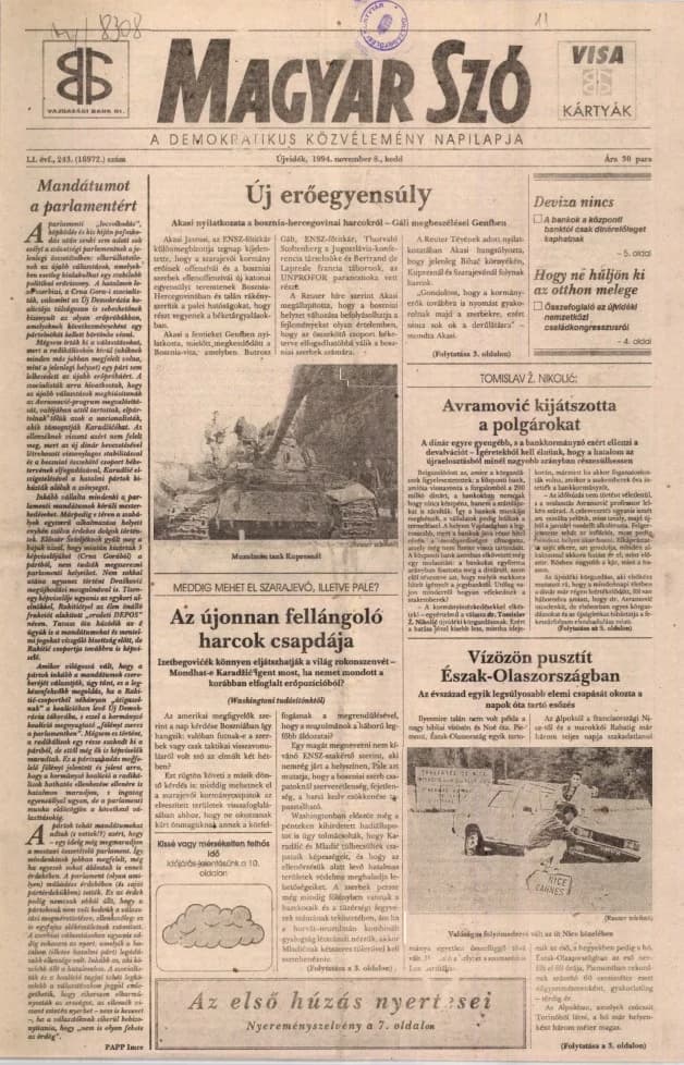 Magyar Szó, 51. évf. 1994. november 8. 243. sz. 1–16. oldal