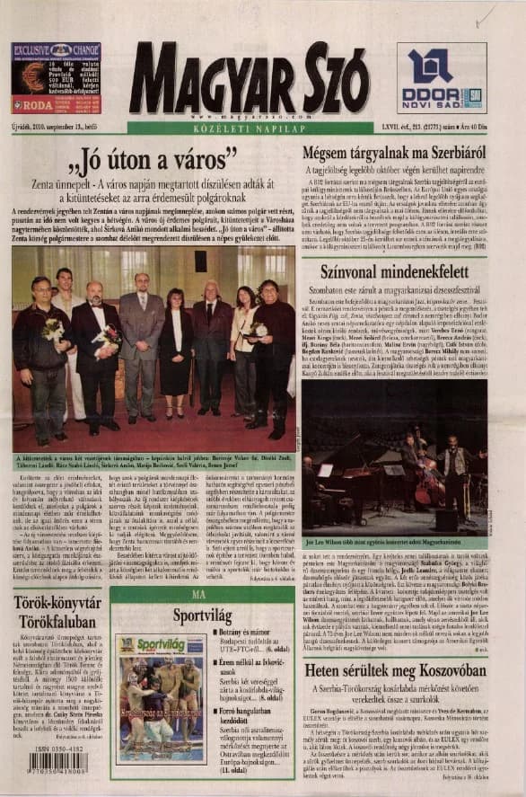 Magyar Szó, 67. évf. 2010. szeptember 13. 213. sz. 1–16. oldal