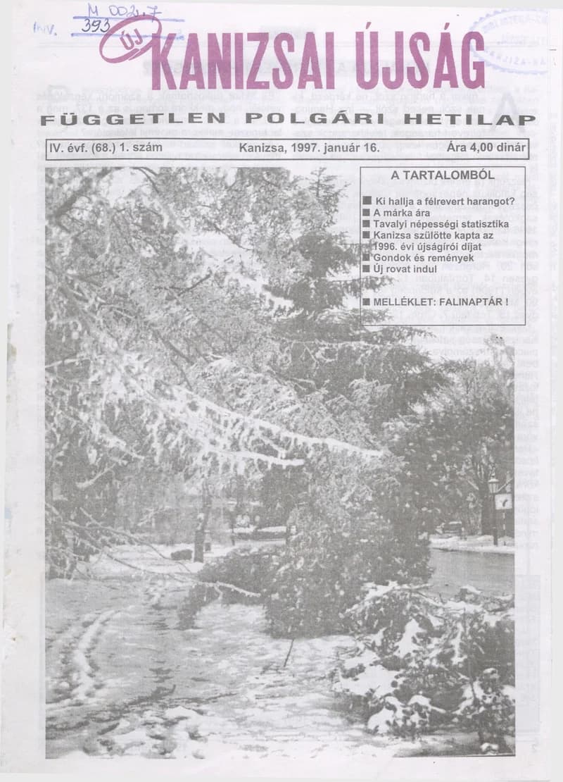 Új Kanizsai Újság, 4. évf. 1997. január 16. 1. sz.