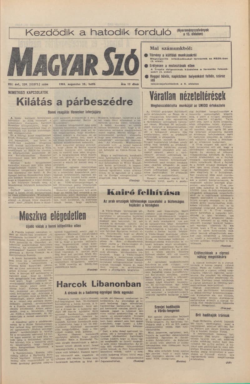 Magyar Szó, 41. évf. 1984. augusztus 20. 229. sz. 1–8. oldal