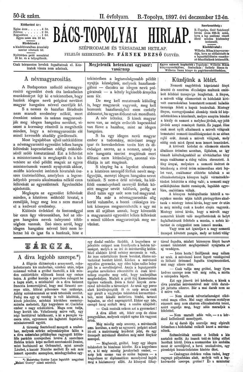 Bács-Topolyai Hirlap, 2. évf. 1897. december 12. 50. sz.