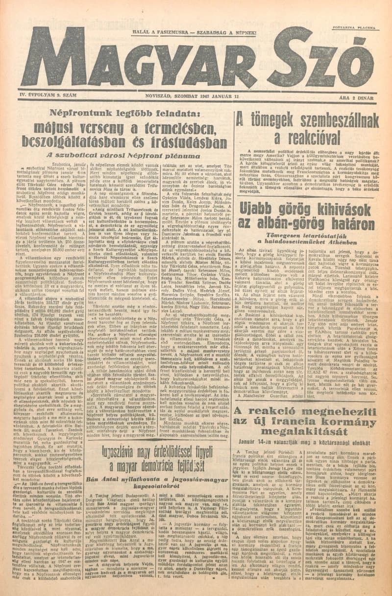 Magyar Szó, 4. évf. 1947. január 11. 9. sz. 1–6. oldal