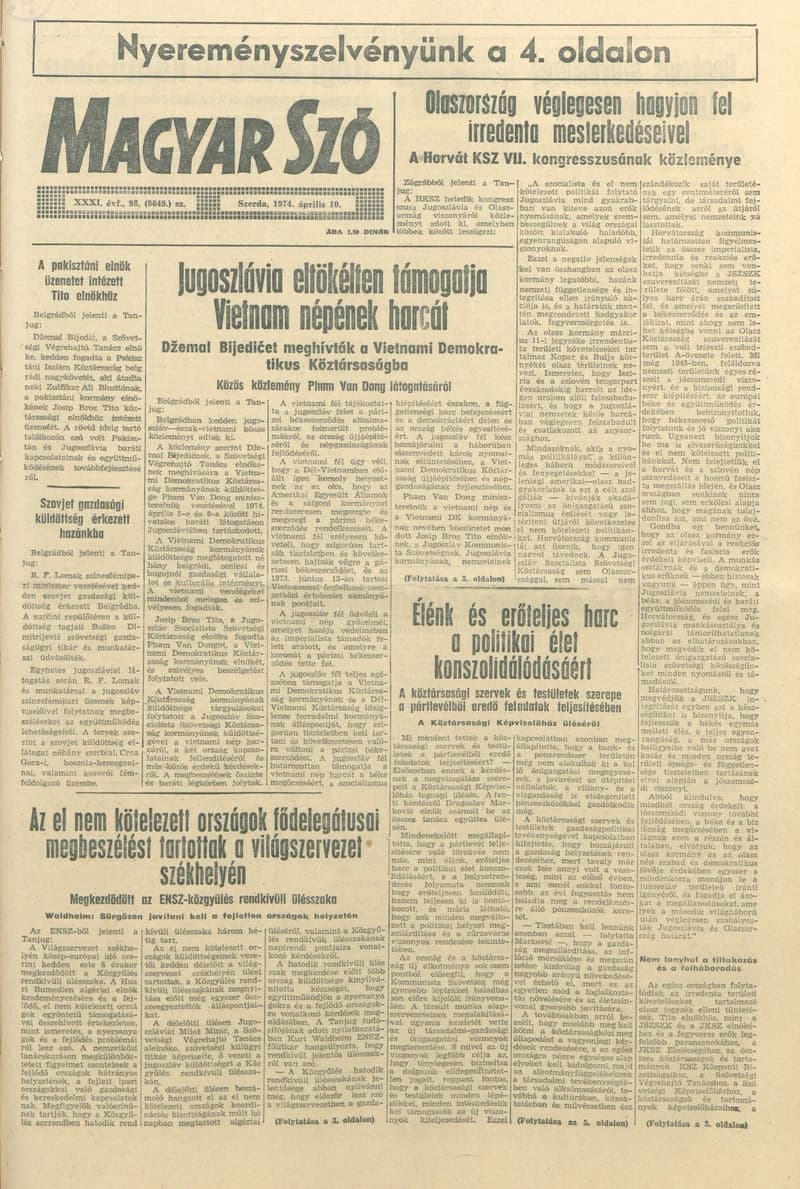 Magyar Szó, 31. évf. 1974. április 10. 98. sz. 1–20. oldal