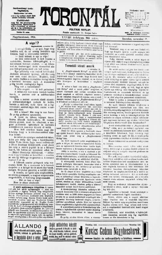 Torontál, 33. évf. 1904. november 19. 265. sz.
