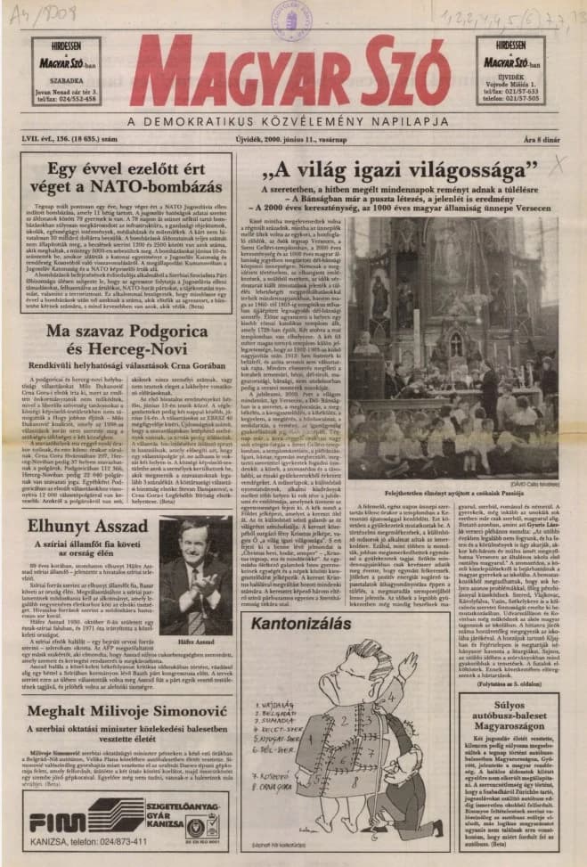 Magyar Szó, 57. évf. 2000. június 11. 136. sz.