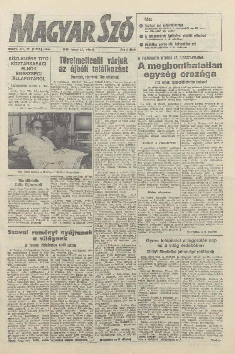 Magyar Szó, 37. évf. 1980. január 25. 23. sz. 1–20. oldal