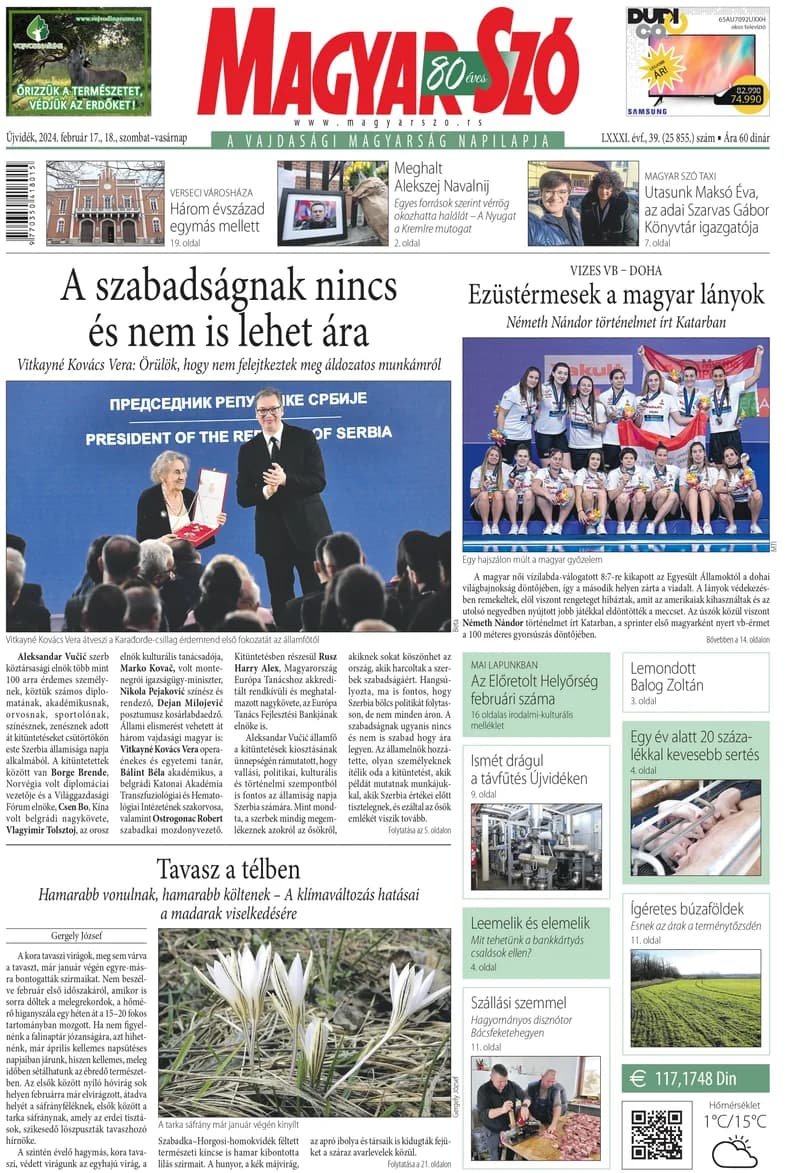 Magyar Szó, 81. évf. 2024. február 17. – 18. 39. sz. 1–32. oldal