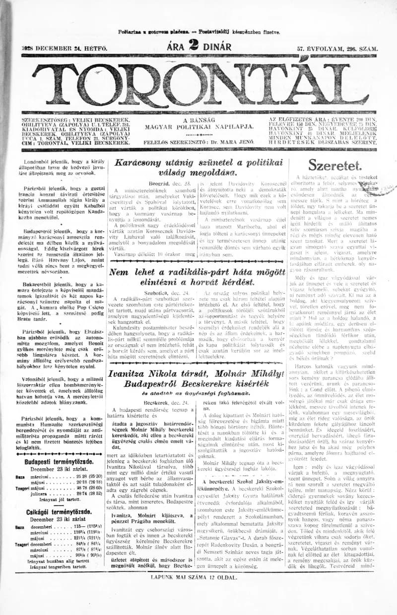 Torontál, 57. évf. 1928. december 24. 296. sz.