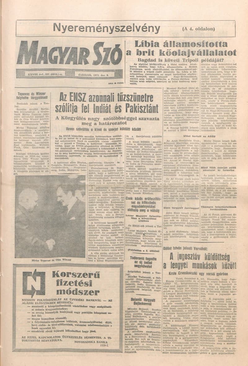 Magyar Szó, 28. évf. 1971. december 9. 337. sz. 1–12. oldal