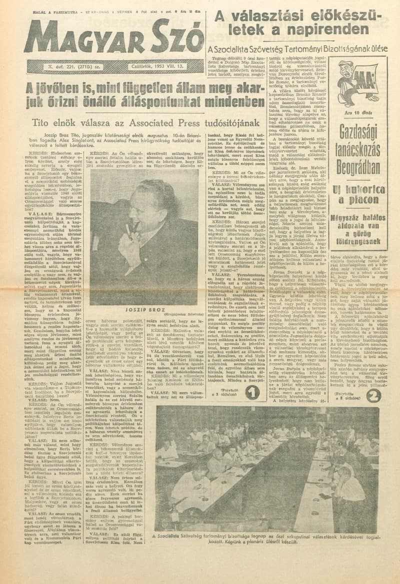 Magyar Szó, 10. évf. 1953. augusztus 13. 221. sz. 1–8. oldal
