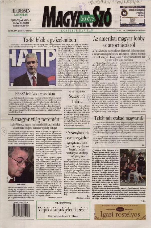 Magyar Szó, 61. évf. 2004. június 24. 146. sz. 1–20. oldal