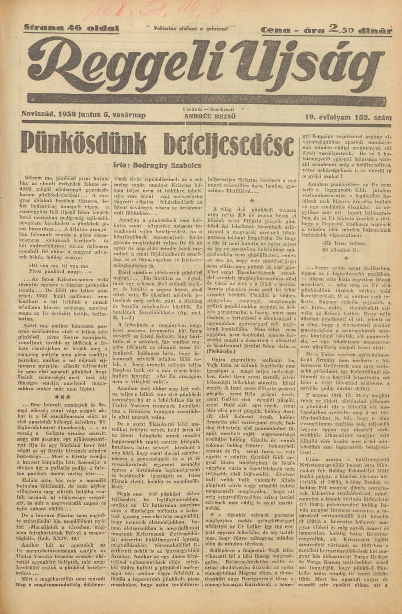 Reggeli Újság, 19. évf. 1938. június 5. 152. sz.