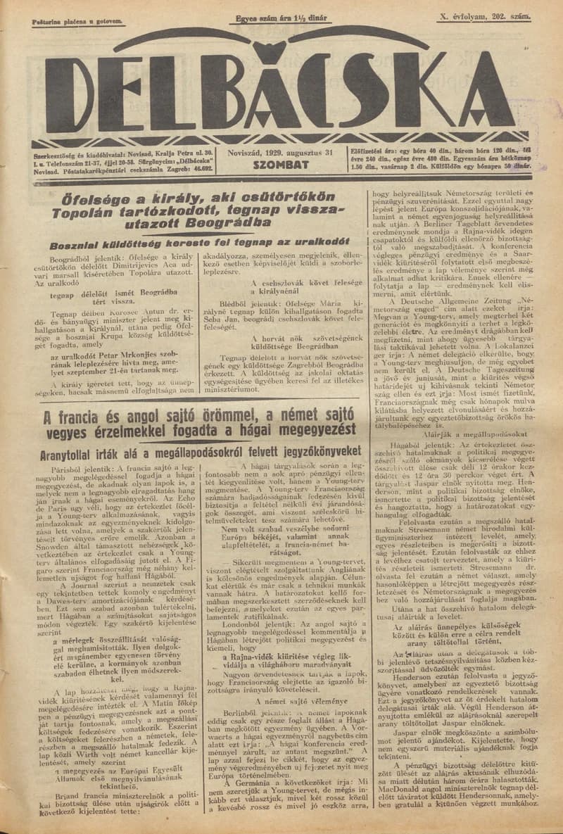 Délbácska, 10. évf. 1929. augusztus 31. 202. sz.