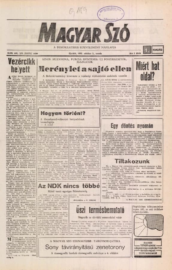 Magyar Szó, 47. évf. 1990. október 3. 272. sz. 1–6. oldal