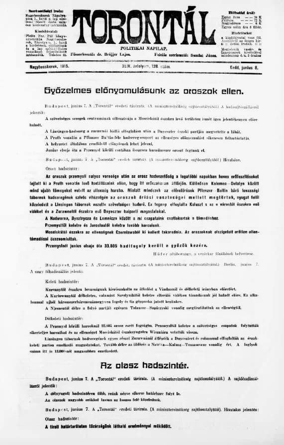 Torontál, 44. évf. 1915. június 8. 128. sz.