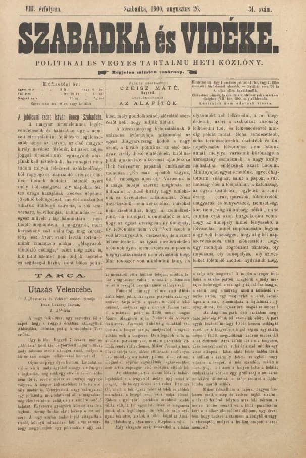Szabadka és vidéke II, 8. évf. 1900. augusztus 26. 34. sz.