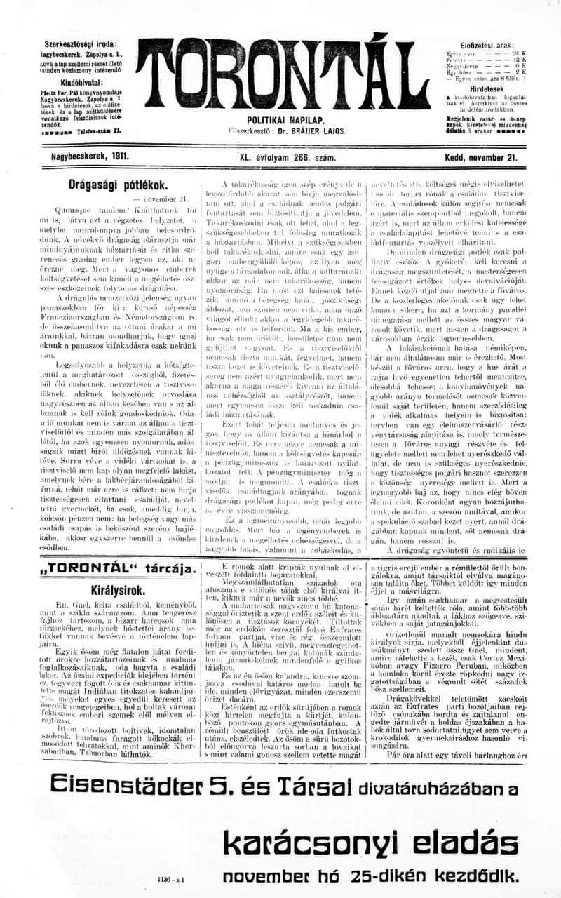 Torontál, 40. évf. 1911. november 21. 266. sz.