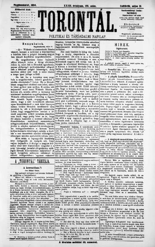 Torontál, 23. évf. 1894. május 31. 123. sz.