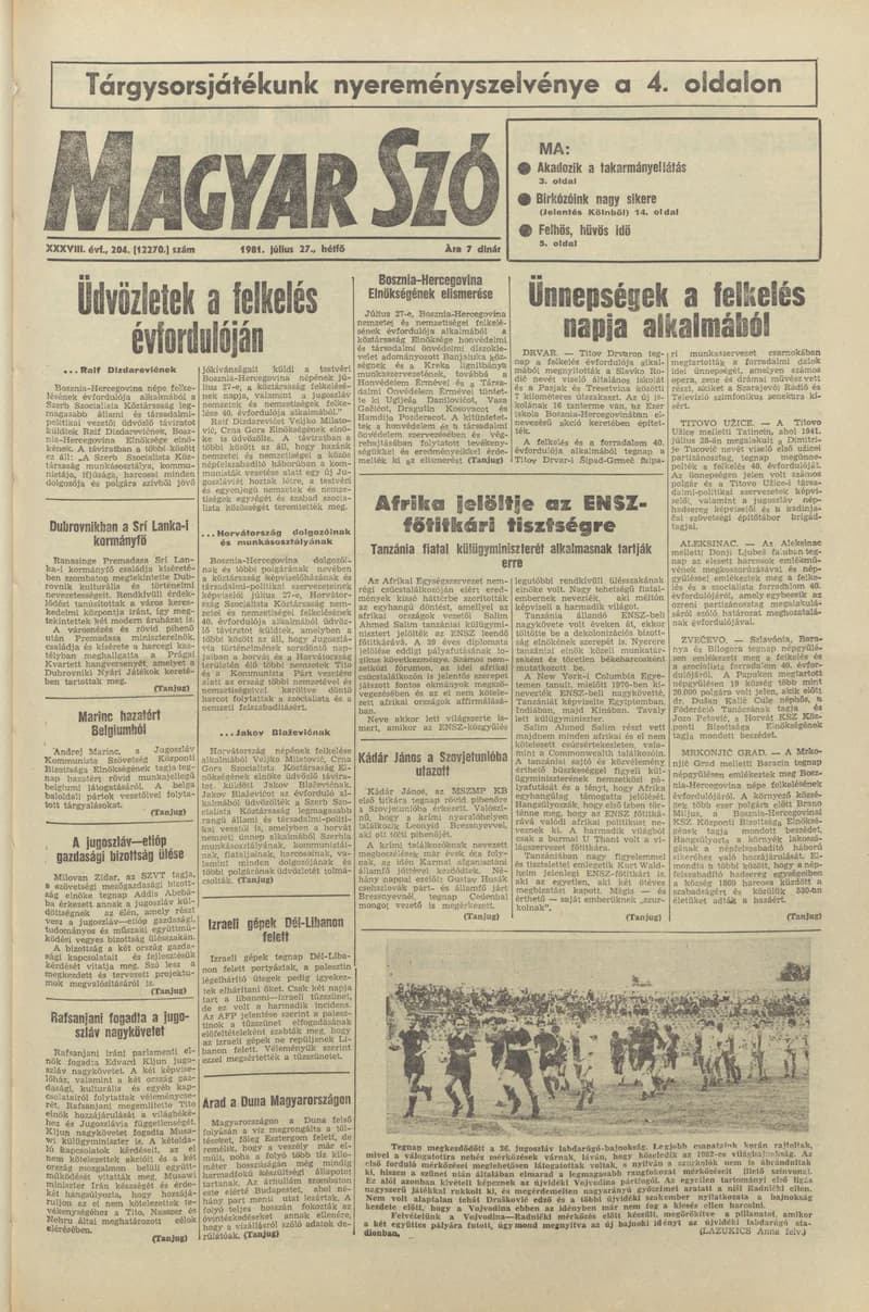 Magyar Szó, 38. évf. 1981. július 27. 204. sz.