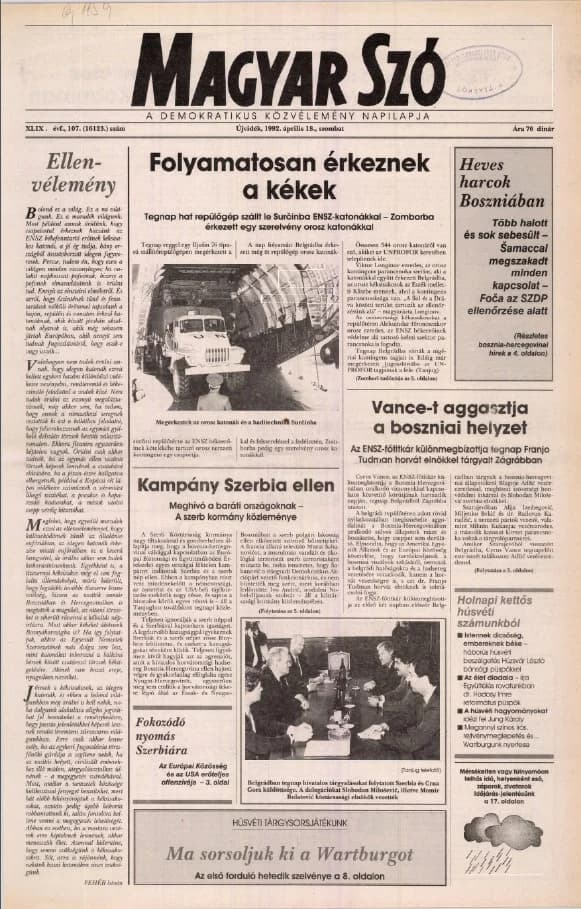 Magyar Szó, 49. évf. 1992. április 18. 107. sz. 1–20. oldal