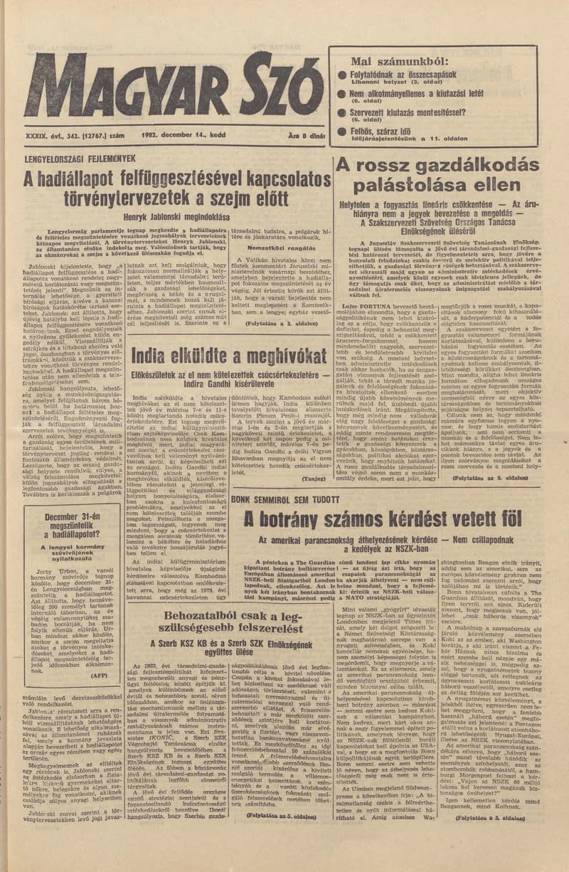 Magyar Szó, 39. évf. 1982. december 14. 342. sz. 1–20. oldal