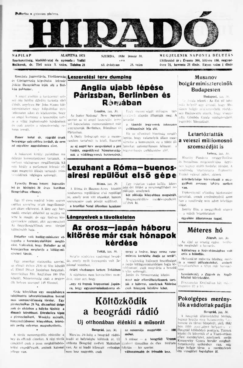 Híradó, 63. évf. 1934. január 31. 25. sz.