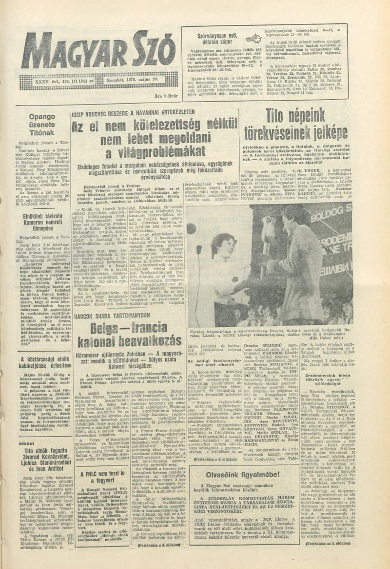 Magyar Szó, 35. évf. 1978. május 20. 136. sz. 1–20. oldal