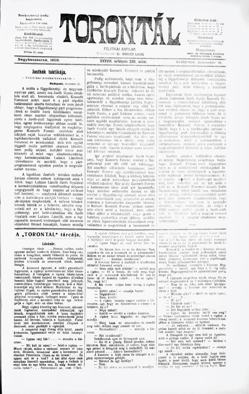 Torontál, 38. évf. 1909. december 16. 286. sz.