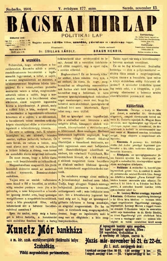 Bácskai Hirlap, 5. évf. 1901. november 13. 177. sz.
