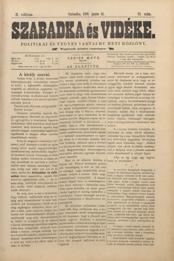 Szabadka és vidéke II, 4. évf. 1896. június 14. 24. sz.