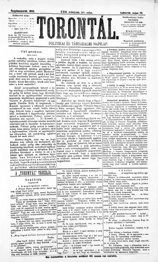Torontál, 22. évf. 1893. május 25. 118. sz.