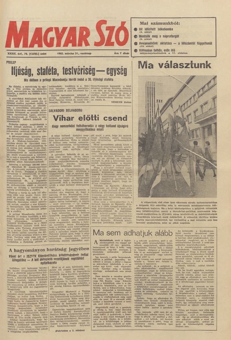 Magyar Szó, 39. évf. 1982. március 21. 78. sz. 1–32. oldal