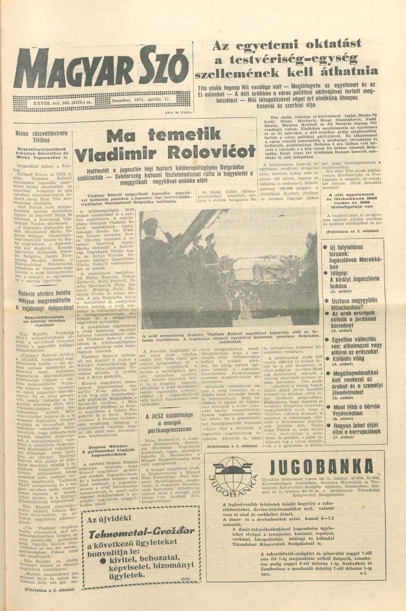 Magyar Szó, 28. évf. 1971. április 17. 105. sz. 1–20. oldal