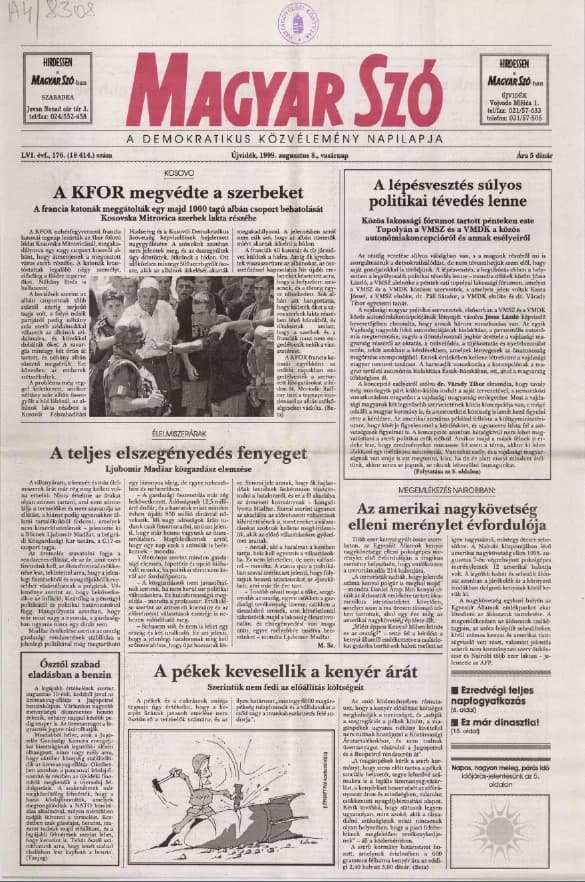 Magyar Szó, 56. évf. 1999. augusztus 8. 176. sz. 1–24. oldal