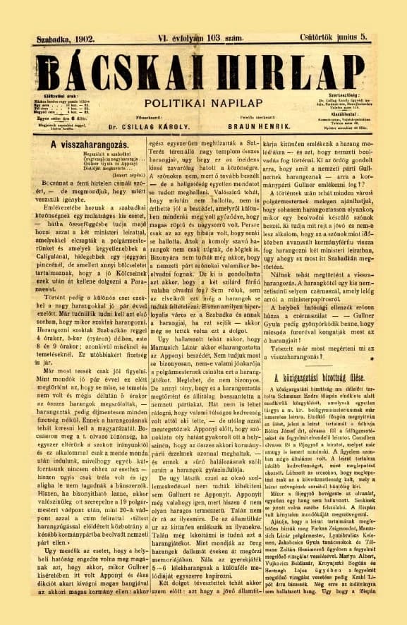 Bácskai Hirlap, 6. évf. 1902. június 5. 103. sz.