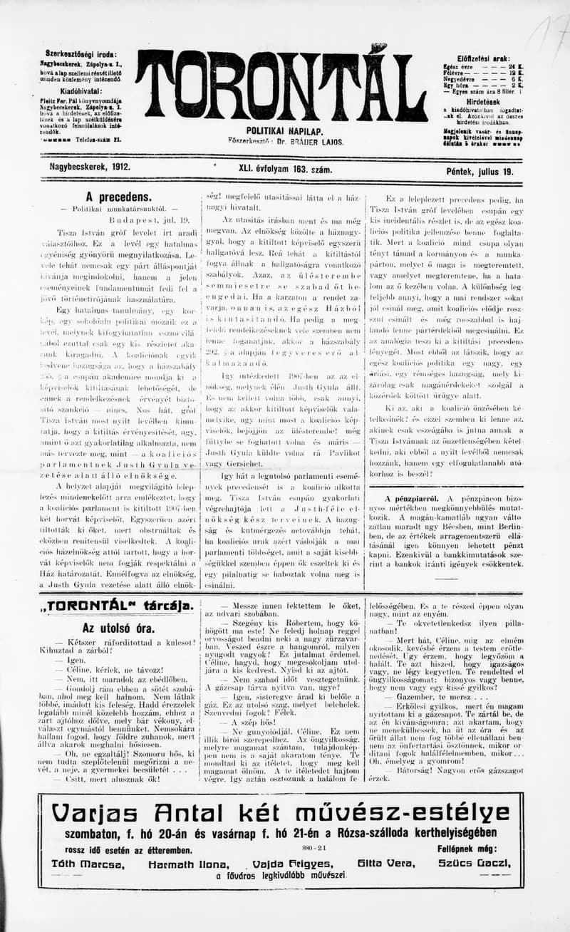Torontál, 41. évf. 1912. július 19. 163. sz.