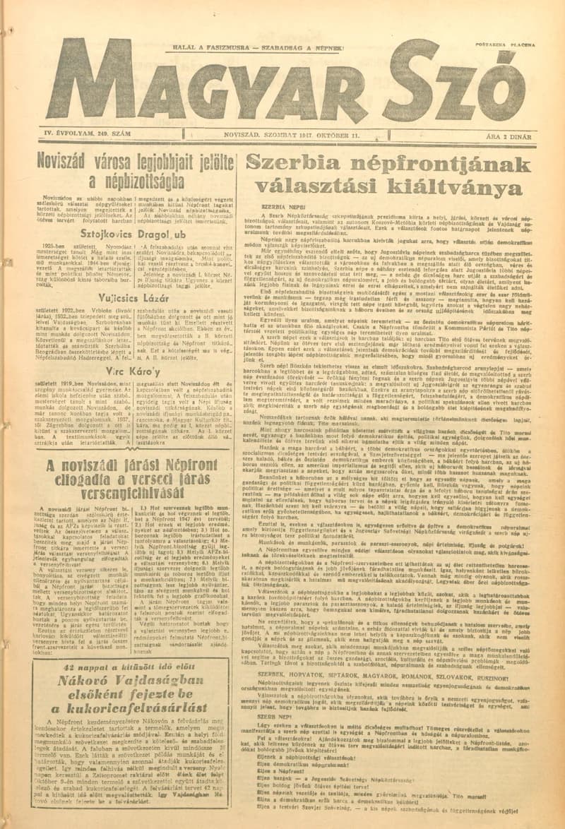 Magyar Szó, 4. évf. 1947. október 11. 249. sz. 1–4. oldal