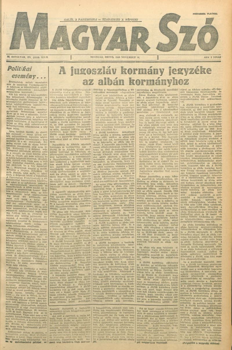 Magyar Szó, 6. évf. 1949. november 14. 271. sz. 1–4. oldal