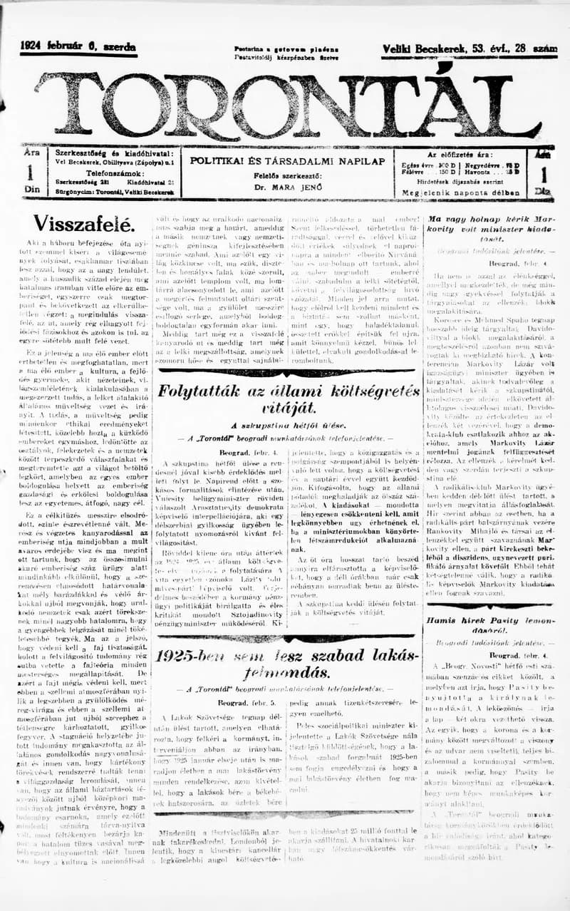 Torontál, 53. évf. 1924. február 6. 28. sz.