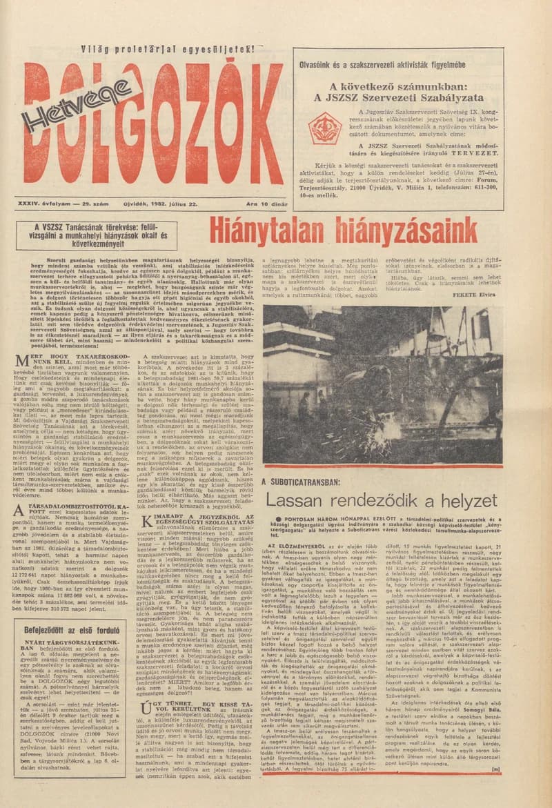 Dolgozók, 36. évf. 1982. július 22. 29. sz.