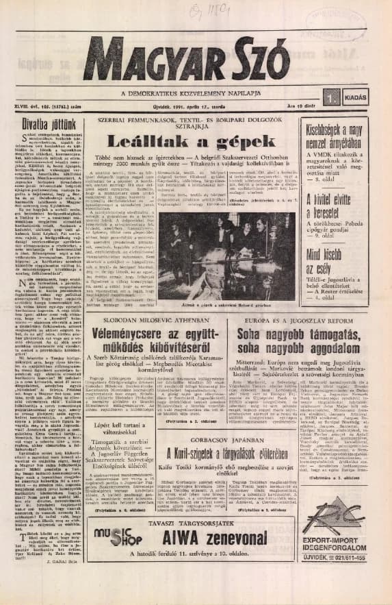 Magyar Szó, 48. évf. 1991. április 17. 105. sz. 1–20. oldal