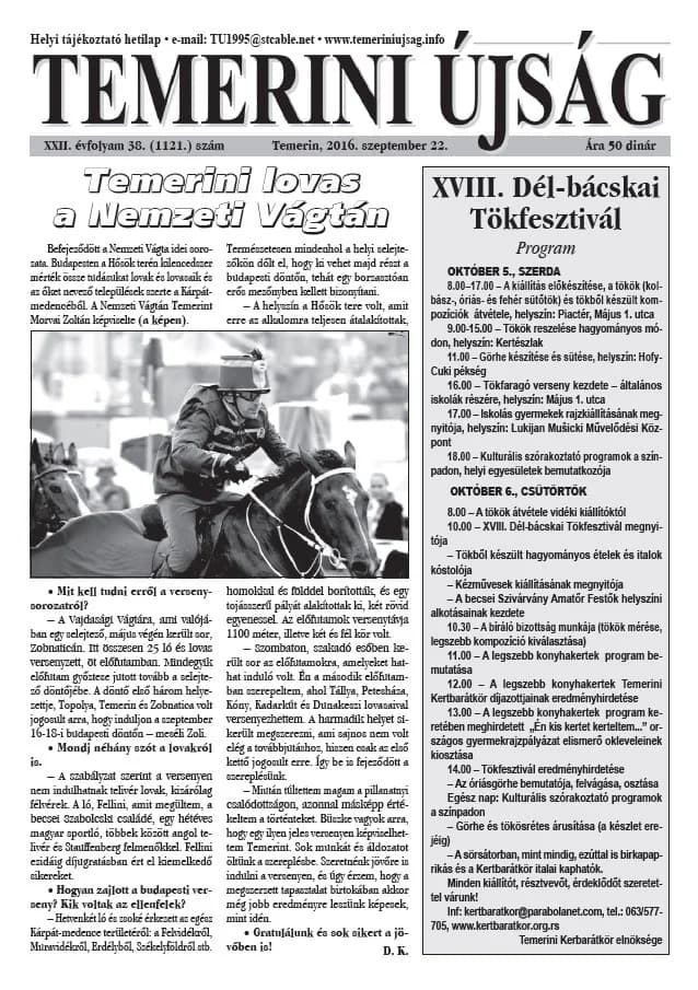 Temerini Újság, 22. évf. 2016. szeptember 22. 38. sz.