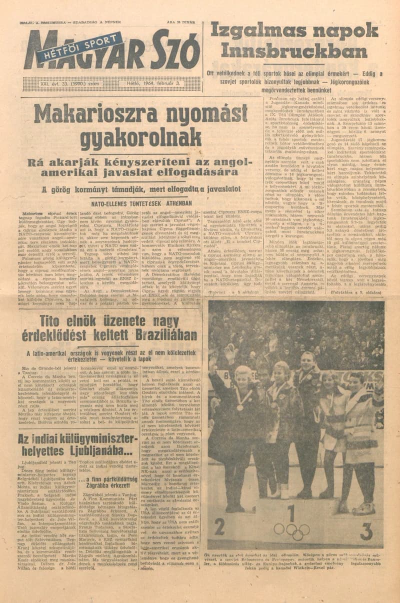 Magyar Szó, 21. évf. 1964. február 3. 33. sz. 1–16. oldal