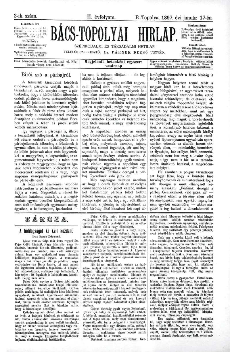 Bács-Topolyai Hirlap, 2. évf. 1897. január 17. 3. sz.