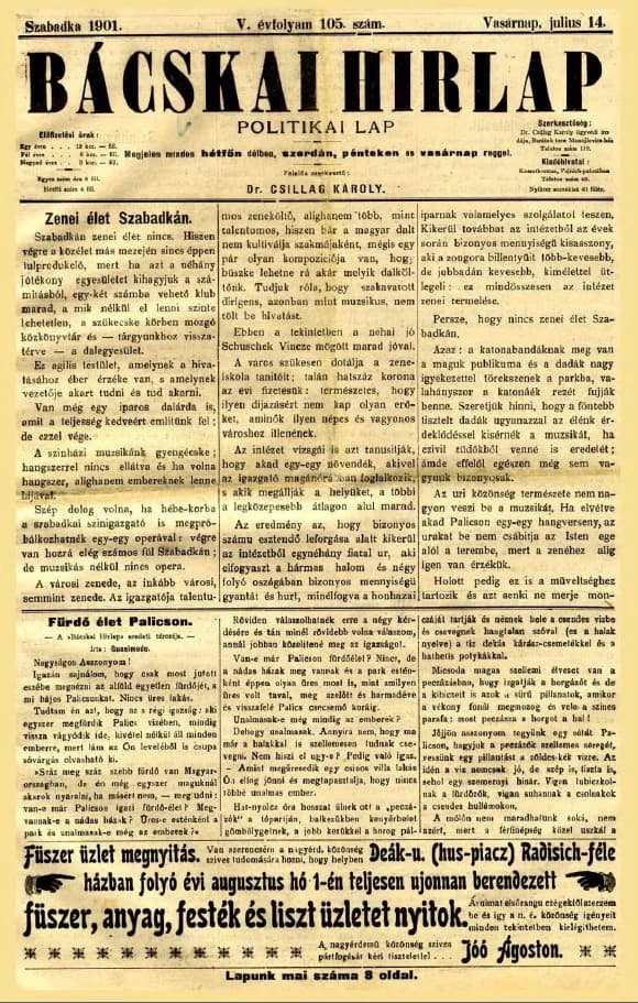Bácskai Hirlap, 5. évf. 1901. július 14. 105. sz.