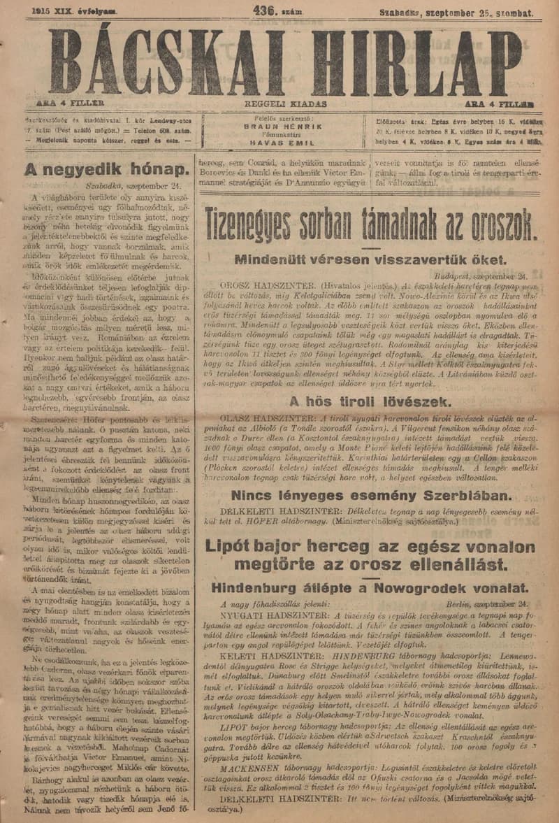 Bácskai Hirlap, 19. évf. 1915. szeptember 25. 436. sz.