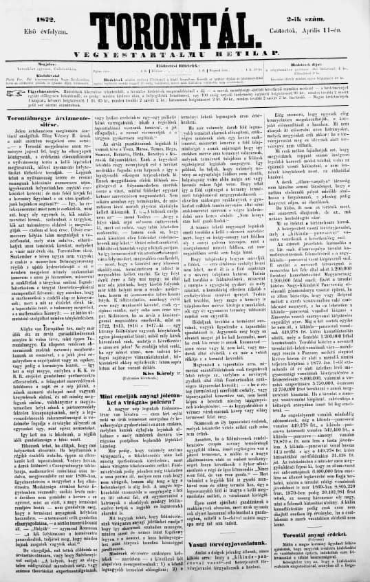 Torontál, 1. évf. 1872. április 11. 2. sz.