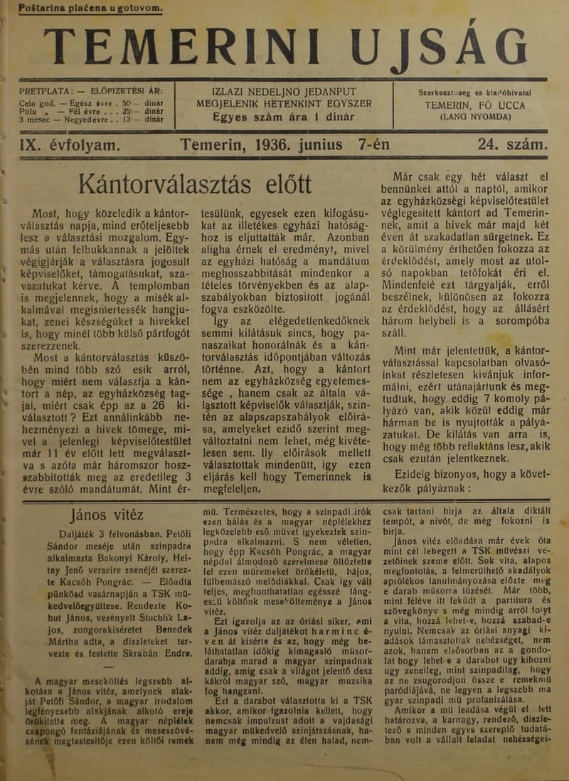 Temerini Újság 1928-1944, 9. évf. 1936. június 7. 24. sz.