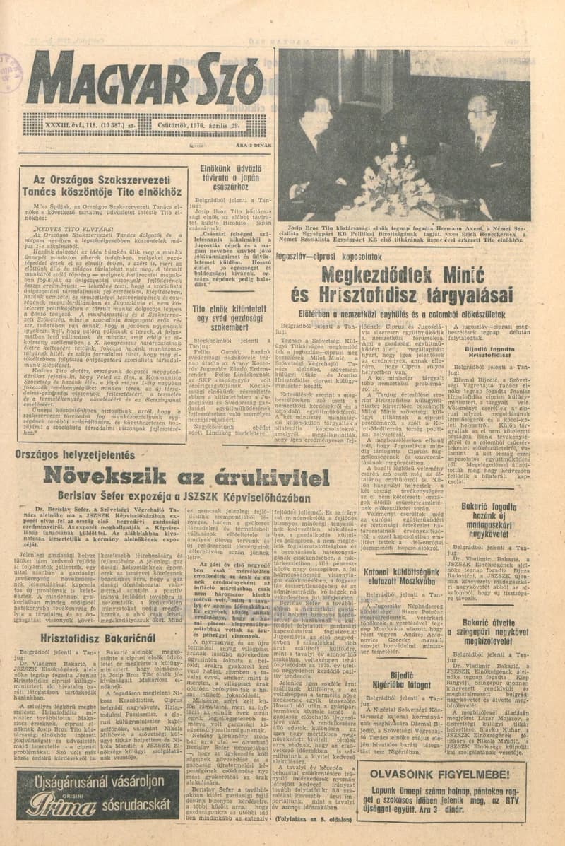 Magyar Szó, 33. évf. 1976. április 29. 118. sz. 1–20. oldal