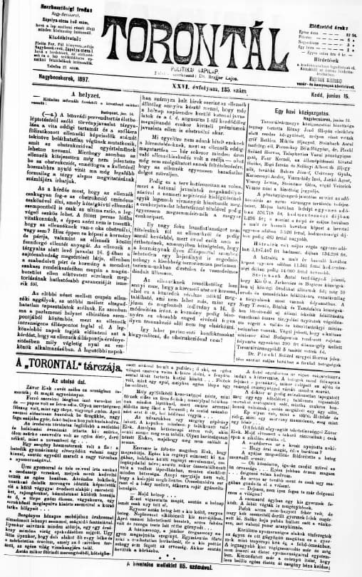 Torontál, 26. évf. 1897. június 15. 135. sz.